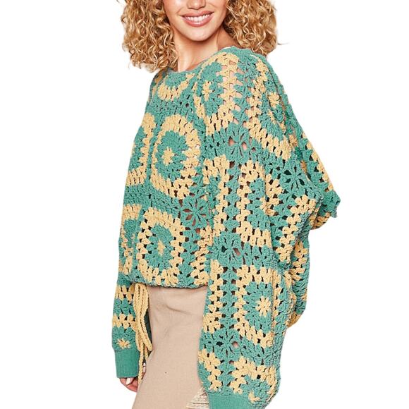 POL / Granny Square Sweater / Boho Chenille Hoodie - Picture 3 of 4